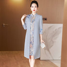 Aslinhanfu Faux two-piece Cheongsam, grey midi Cheongsam