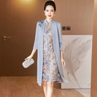 Aslinhanfu Faux two-piece Cheongsam, grey midi Cheongsam