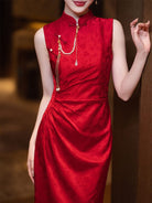 New Chinese style (新中式), jacquard red midi Cheongsam