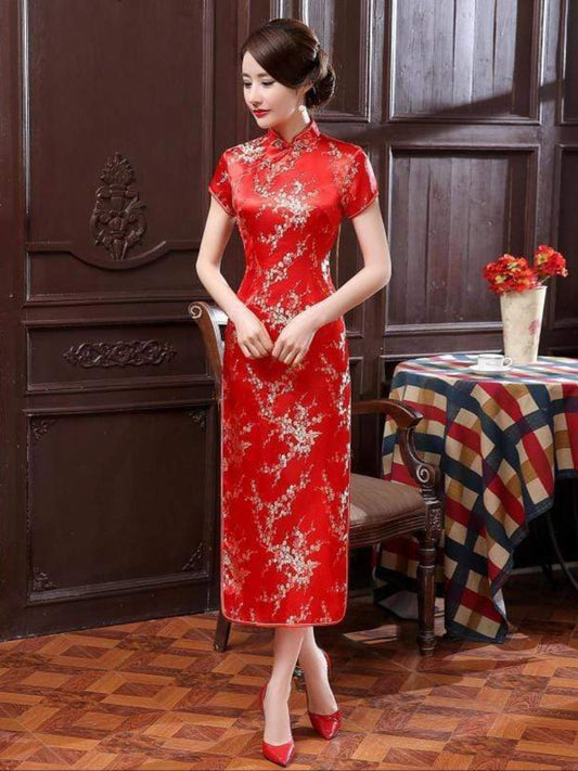 Plus size Qipao collection, plum blossom, brocade fabric long Qipao