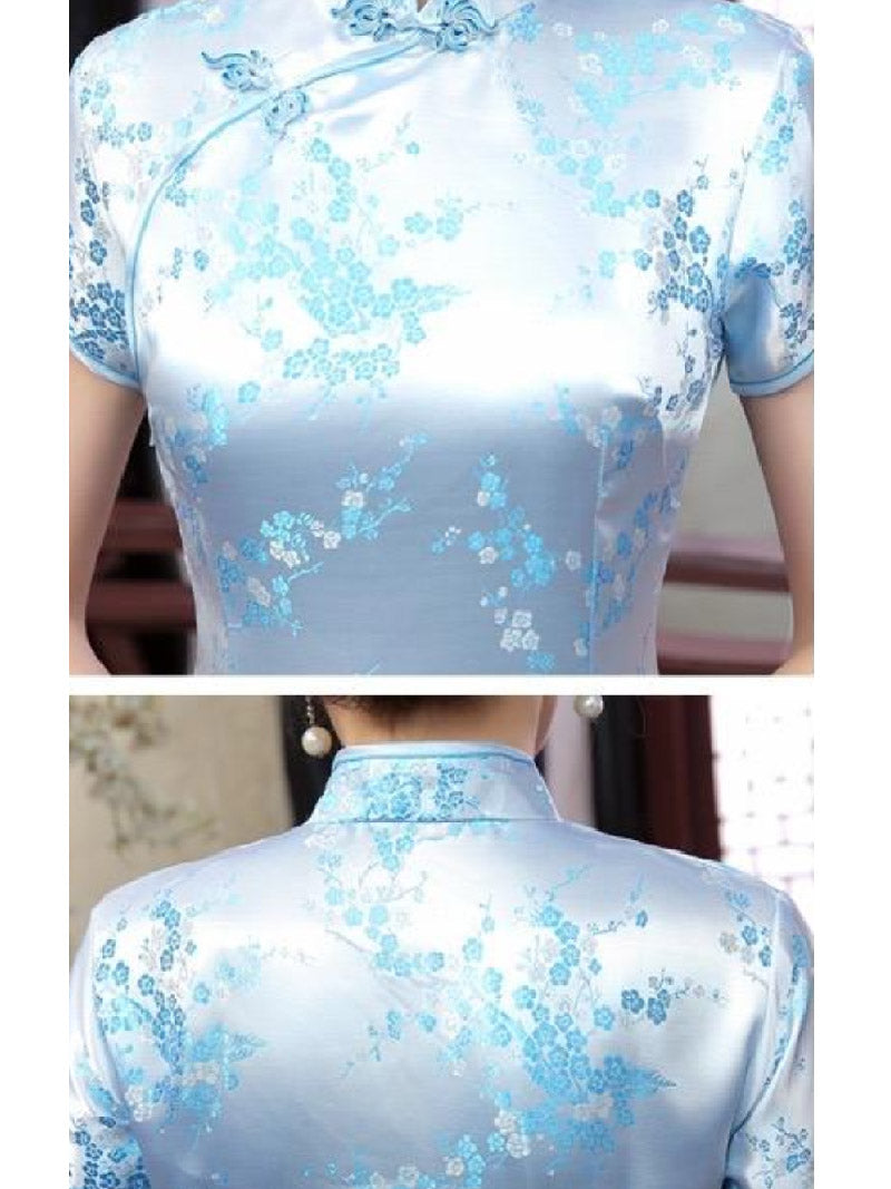 Plus size Qipao collection, plum blossom, brocade fabric long Qipao