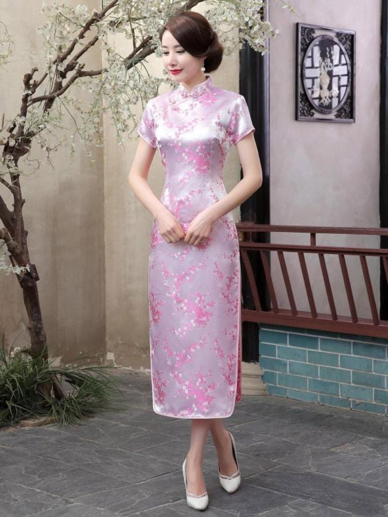 Plus size Qipao collection, plum blossom, brocade fabric long Qipao