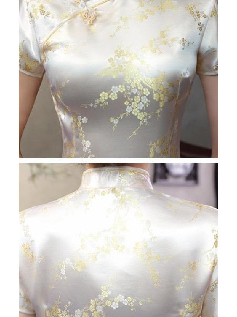 Plus size Qipao collection, plum blossom, brocade fabric long Qipao