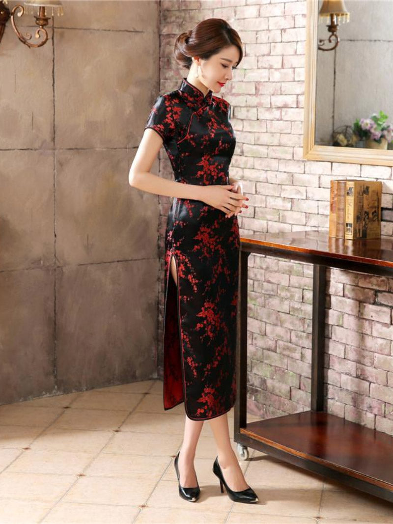 Plus size Qipao collection, plum blossom, brocade fabric long Qipao
