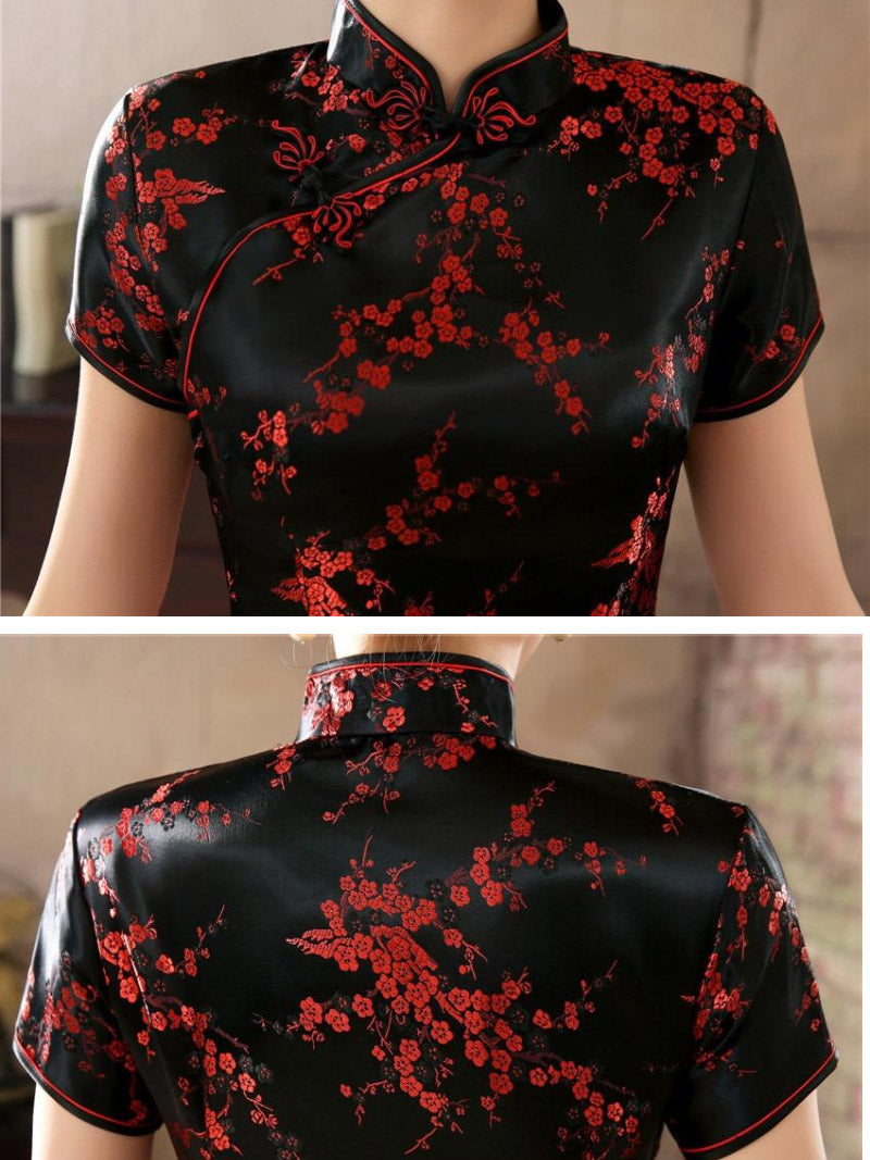 Plus size Qipao collection, plum blossom, brocade fabric long Qipao
