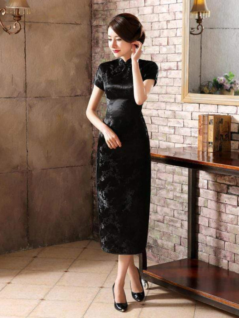 Plus size Qipao collection, plum blossom, brocade fabric long Qipao
