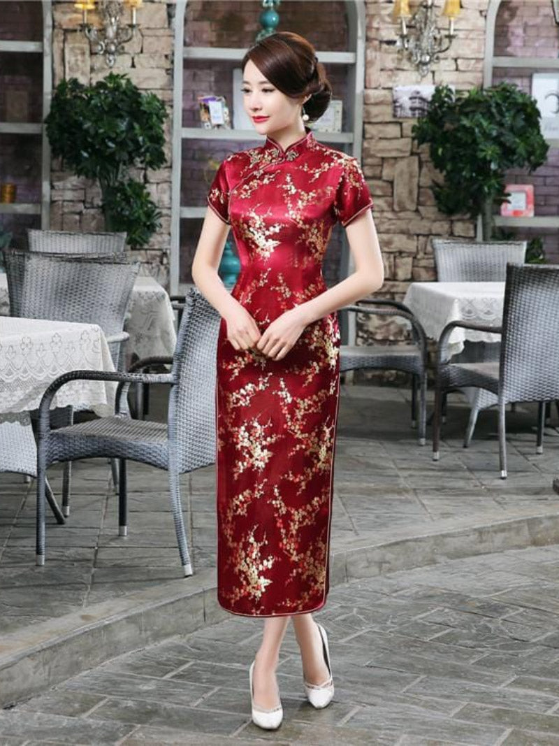 Plus size Qipao collection, plum blossom, brocade fabric long Qipao