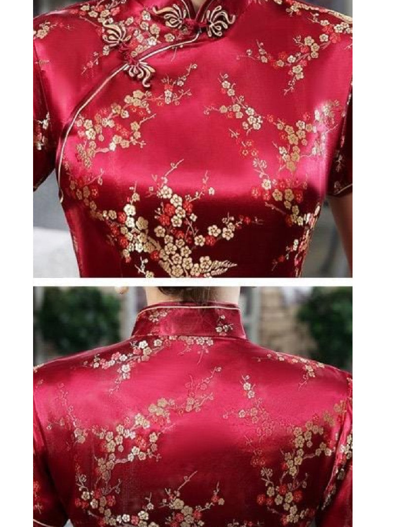 Plus size Qipao collection, plum blossom, brocade fabric long Qipao
