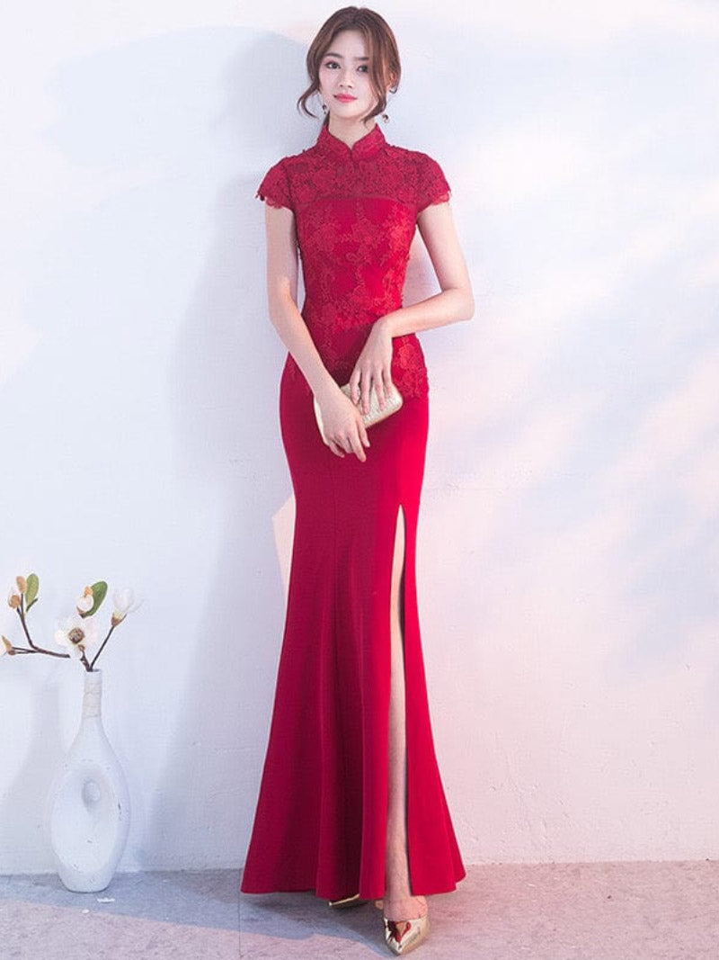 Aslin hanfu Floral embroidery, mermaid wedding Qipao