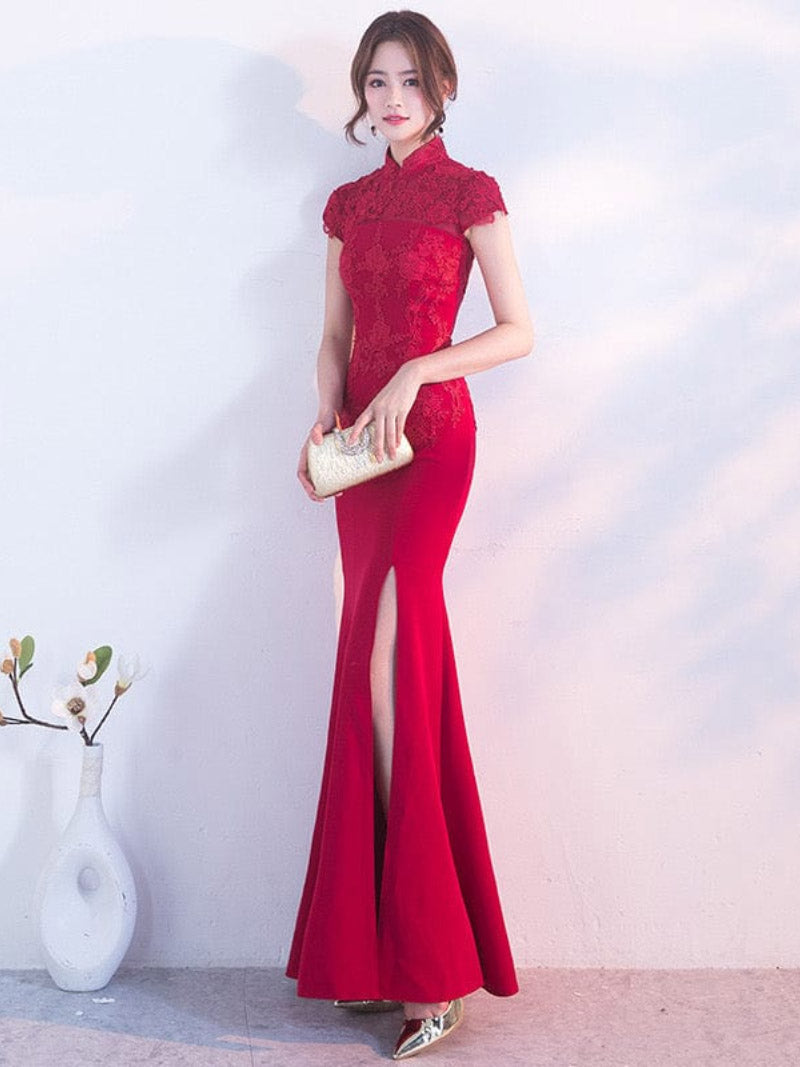 Aslin hanfu Floral embroidery, mermaid wedding Qipao