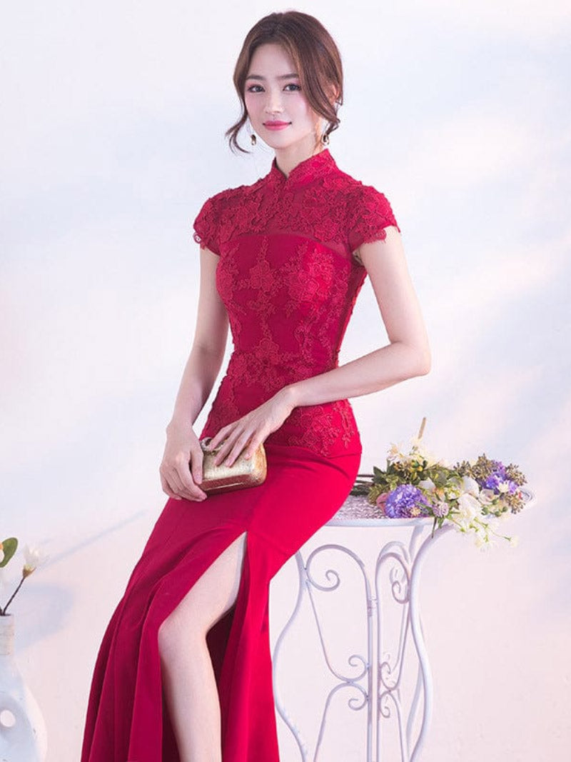 Aslin hanfu Floral embroidery, mermaid wedding Qipao