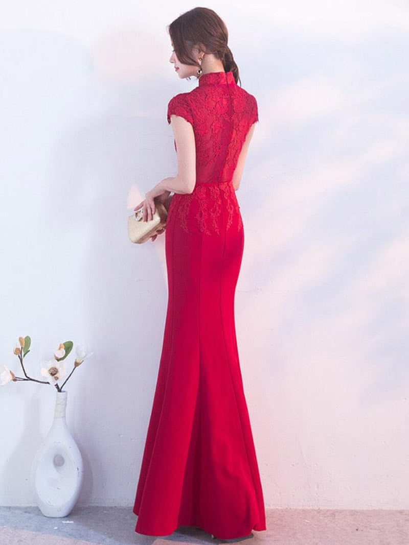 Aslin hanfu Floral embroidery, mermaid wedding Qipao