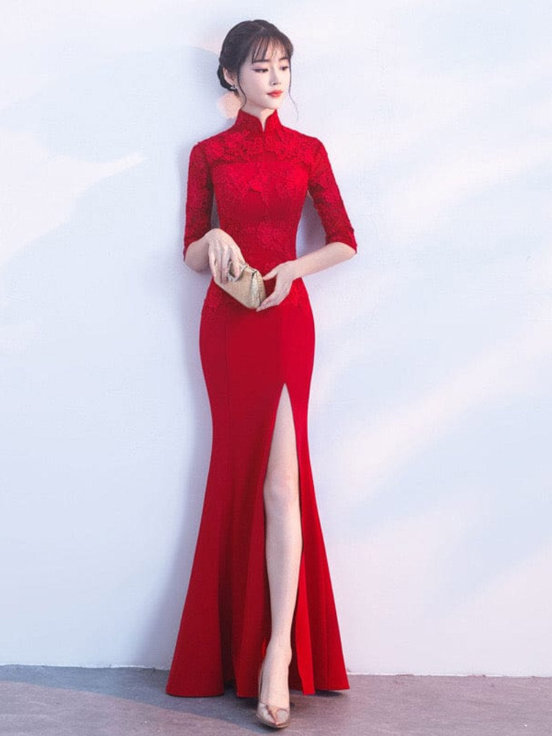Aslin hanfu Floral embroidery, mermaid wedding Qipao