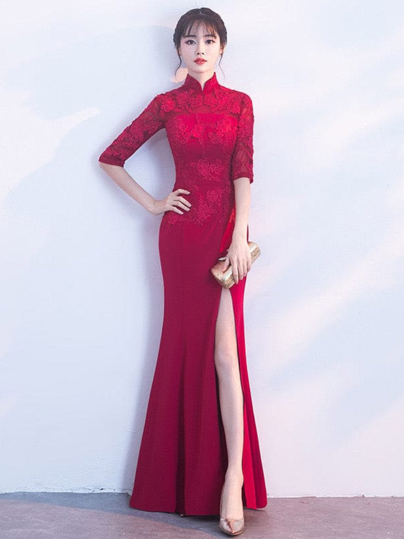 Aslin hanfu Floral embroidery, mermaid wedding Qipao