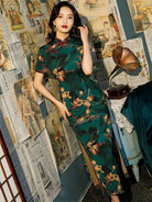 Aslinhanfu qipao GR Floral pattern, Cambiered Guangdong gauze material, long Qipao