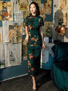 Aslinhanfu qipao GR Floral pattern, Cambiered Guangdong gauze material, long Qipao