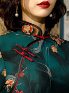 Aslinhanfu qipao GR Floral pattern, Cambiered Guangdong gauze material, long Qipao