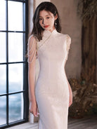 Aslinhanfu Qipao - YR Modern style, sleeveless wedding midi Qipao