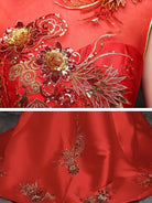 Floral Sequined, twill satin fabric, red fishtail Qipao