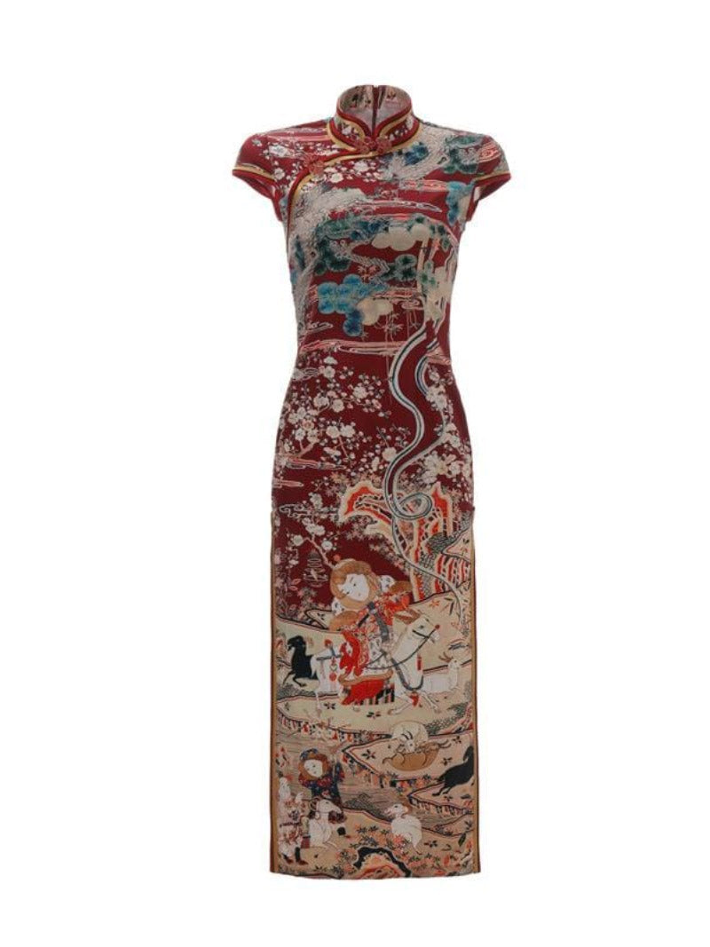 Chinese retro style, artificial silk long Qipao