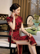 Aslinhanfu Qipao - GSJ Floral pattern, acetate fabric long Qipao