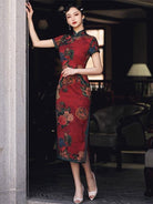 Aslinhanfu Qipao- GSJ Classic Chinese style, floral pattern, silk long Qipao