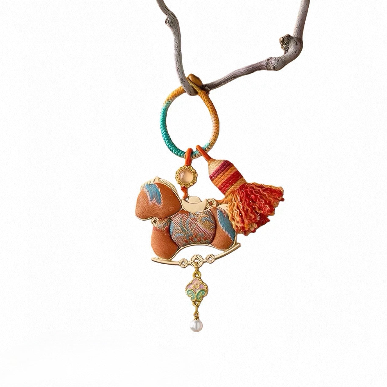 Chinese Song Brocade Rocking Horse Bag Charm & Keychain