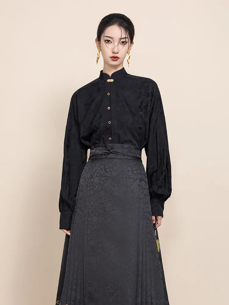 Black Button Up Shirt Women Fashion Hanfu Top