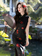 Black Cheongsam Dress 2026 summer slim fit design with soft breathable milk silk