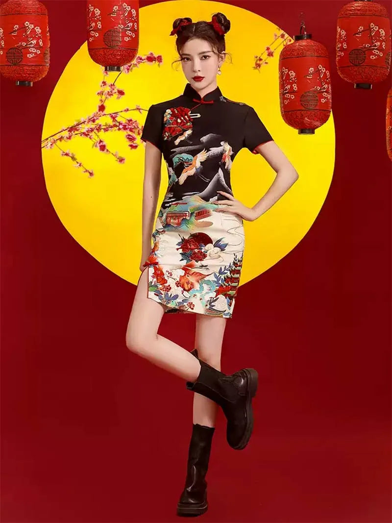 Black Qipao 2025 | Elegant Short Chinese Dress for Young Women