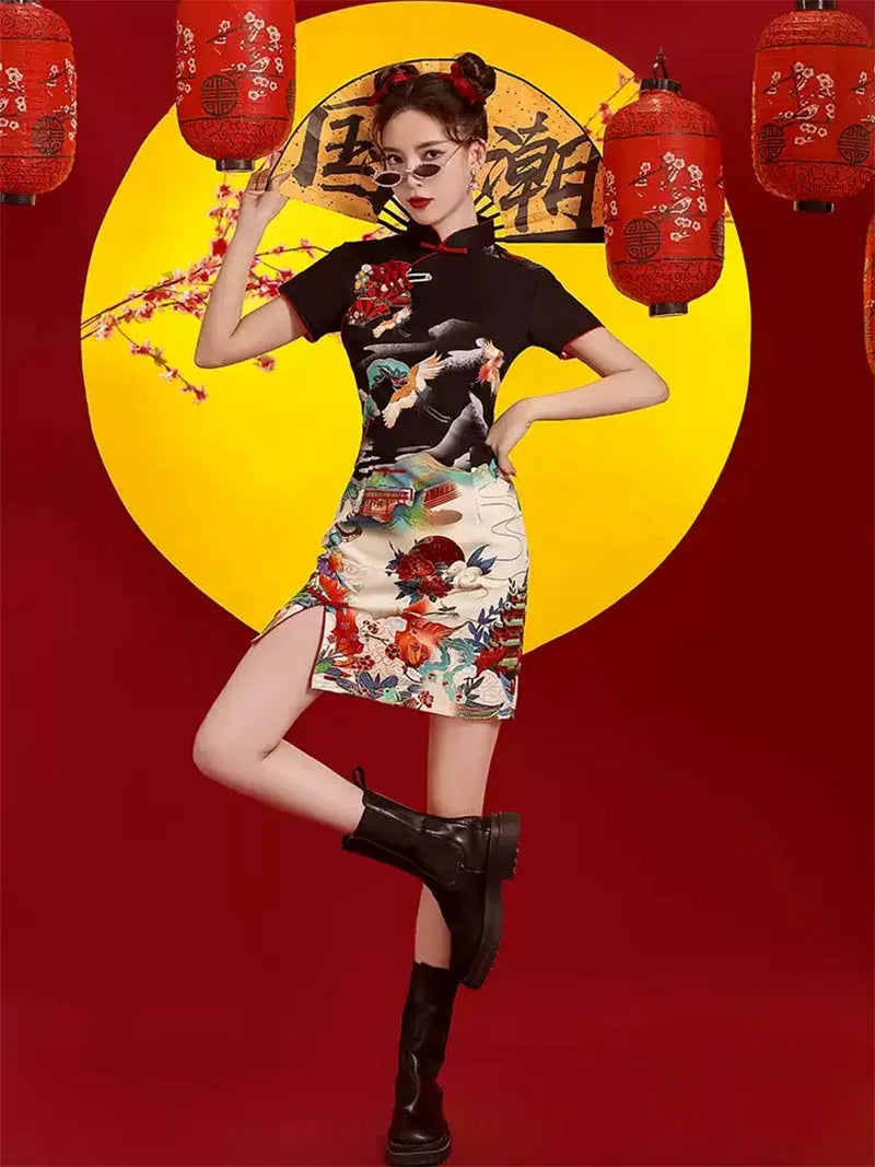 Black Qipao 2025 | Elegant Short Chinese Dress for Young Women