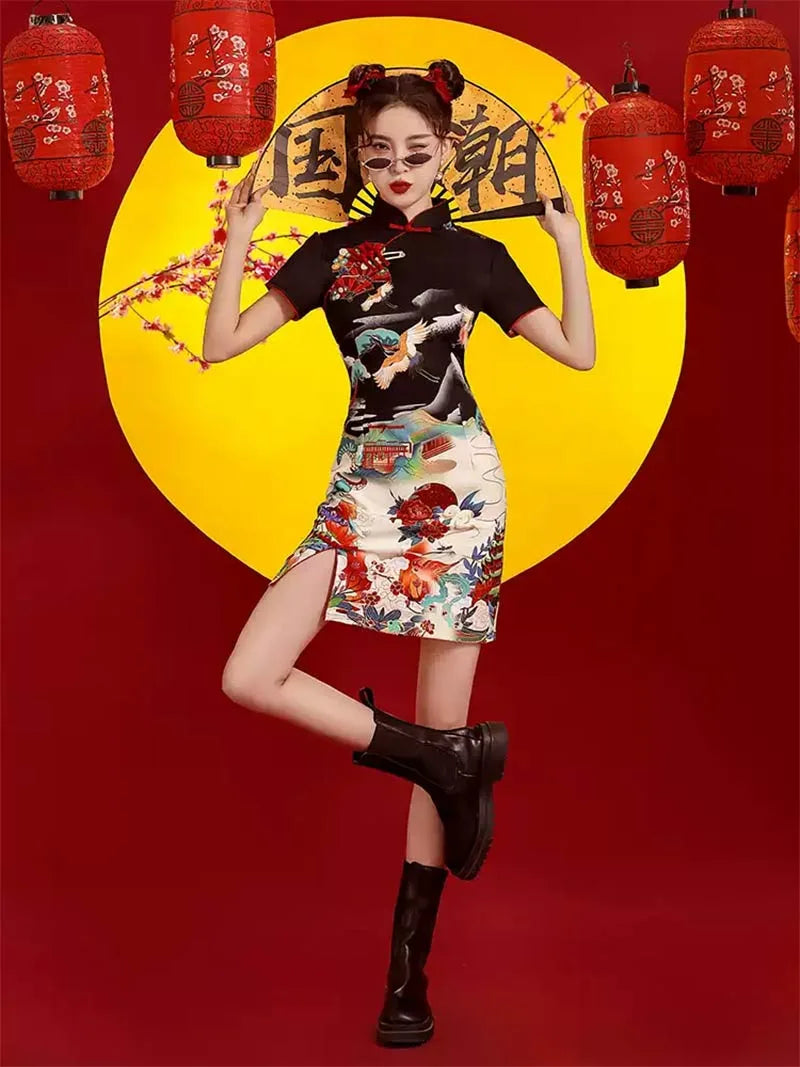 Black Qipao 2025 | Elegant Short Chinese Dress for Young Women