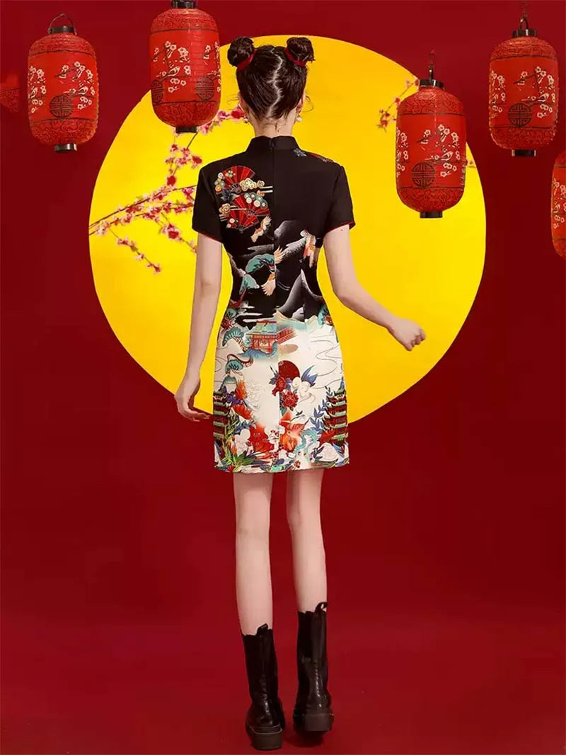 Black Qipao 2025 | Elegant Short Chinese Dress for Young Women
