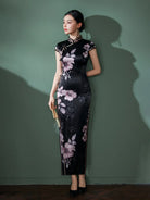 Black Silk Chinese Qipao Dress – Elegant Mandarin Collar Cheongsam
