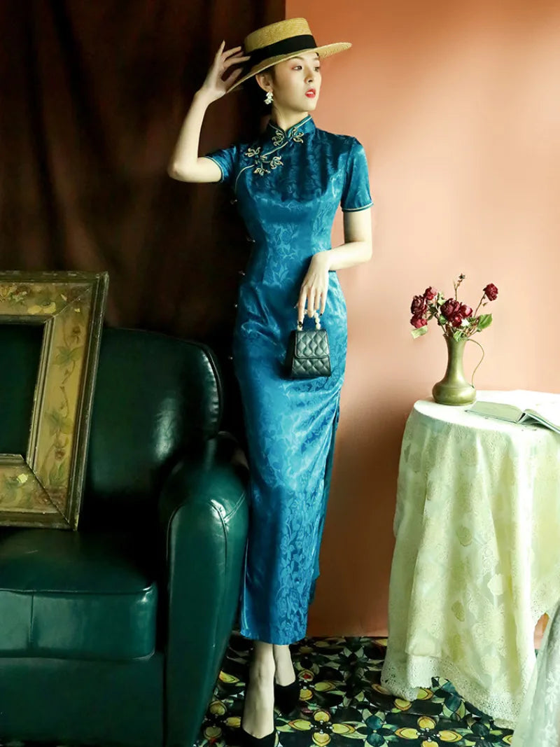 Blue Cheongsam Dress – Shanghai Style Qipao Dress