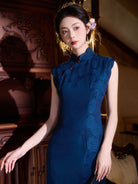 Blue Cheongsam Dress inspired by classic Republic-era Chinese fashion