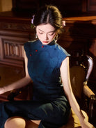 Blue Cheongsam Dress inspired by classic Republic-era Chinese fashion