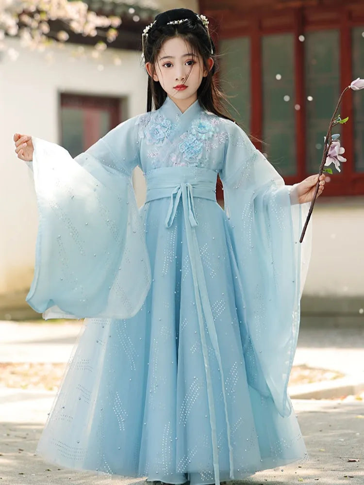 Blue Hanfu Girl | Elegant Traditional Chinese Dress for Kids
