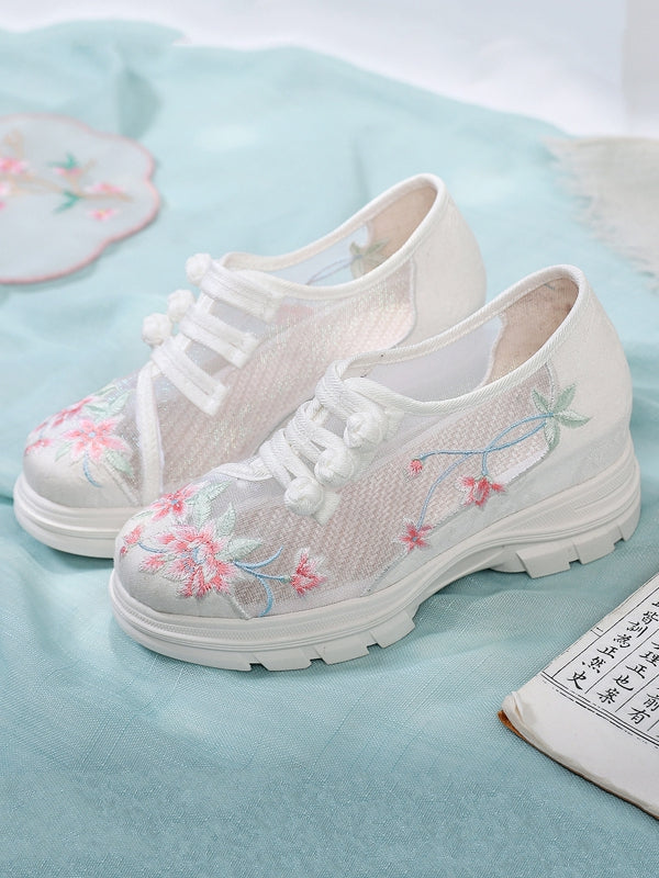 Breathable Mesh Shoes Ancient Hanfu Shoes with Embroidered Flower