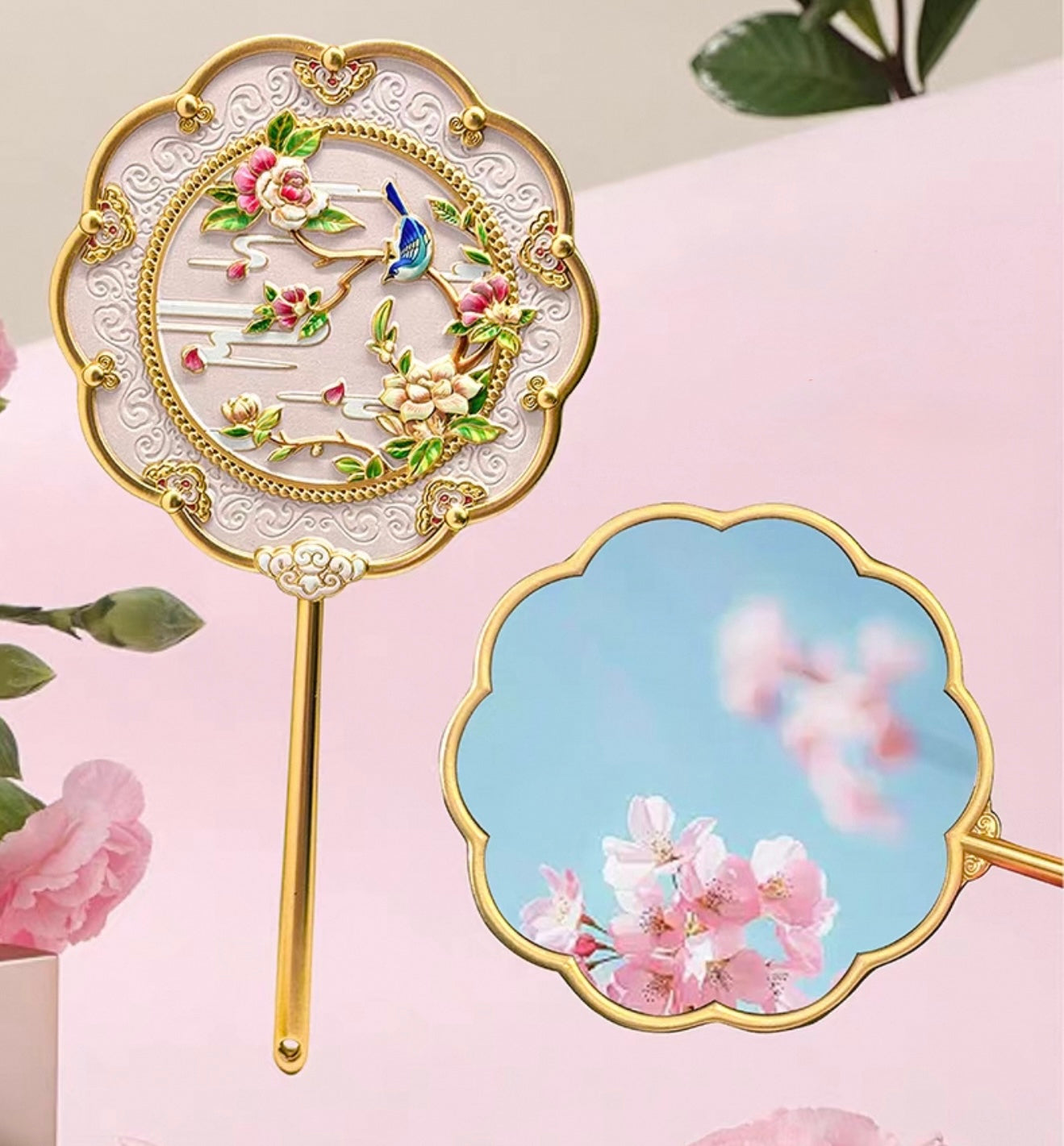 Peony Garden & Bluebird Chinese Hand Mirror