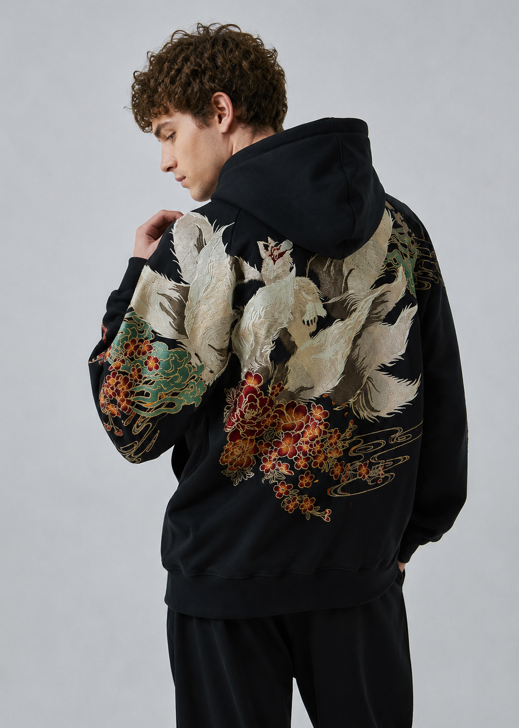Kitsune | Embroidered Unisex Kimono Fleece Hoodie (九尾狐)