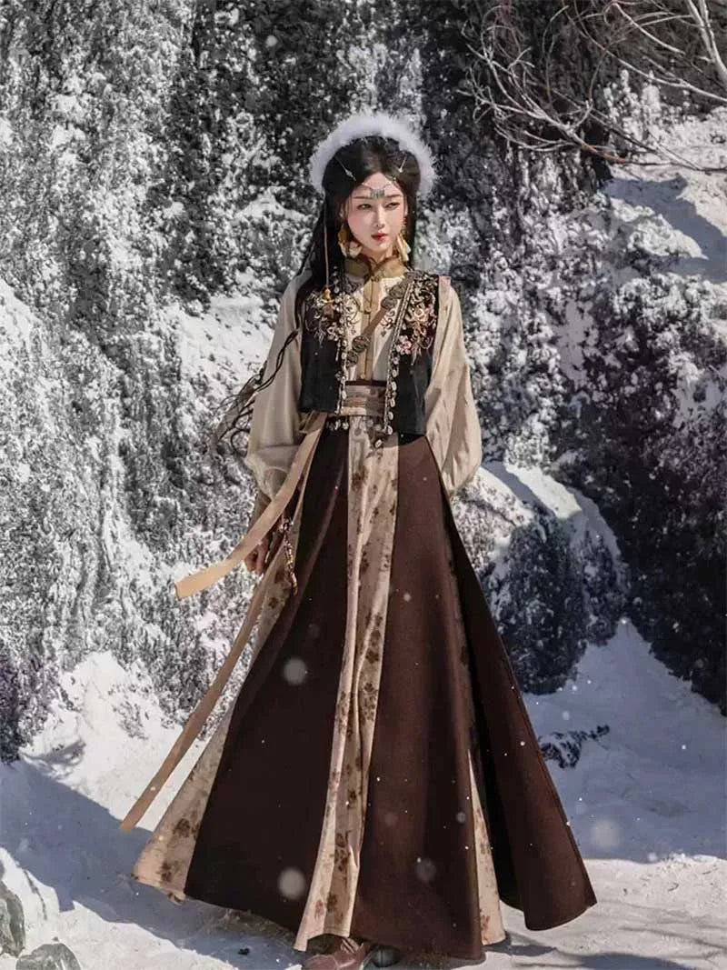 Chinese Modern Hanfu embroidered Tang-style blouse with flowing skirt 2025