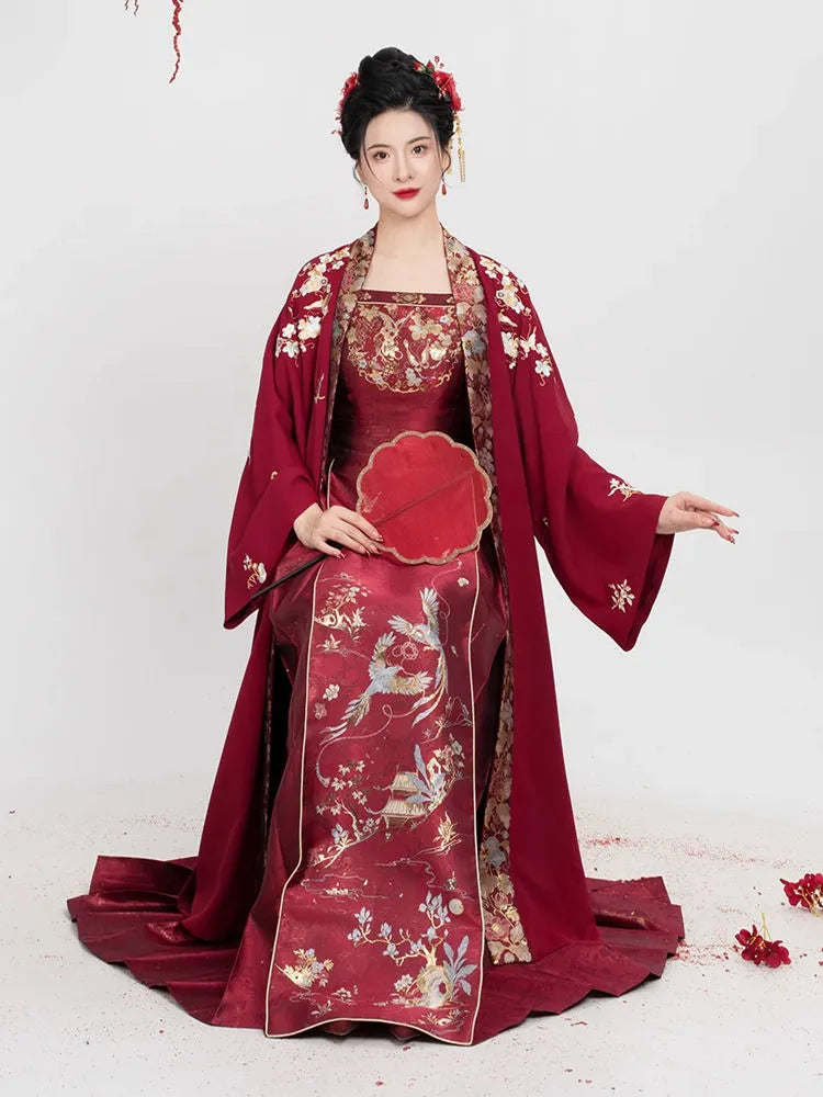 Chinese Wedding Dress Embroidered Hanfu Mamian Skirt Set