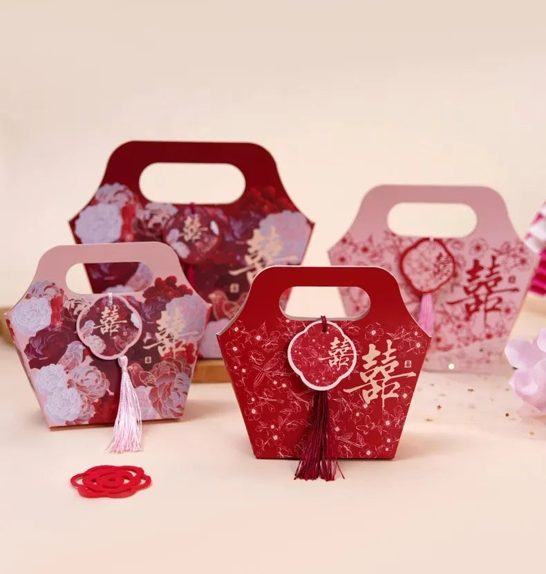 Handbag Shape Chinese Wedding Favor boxes With Double Happiness Tassel (20pcs)