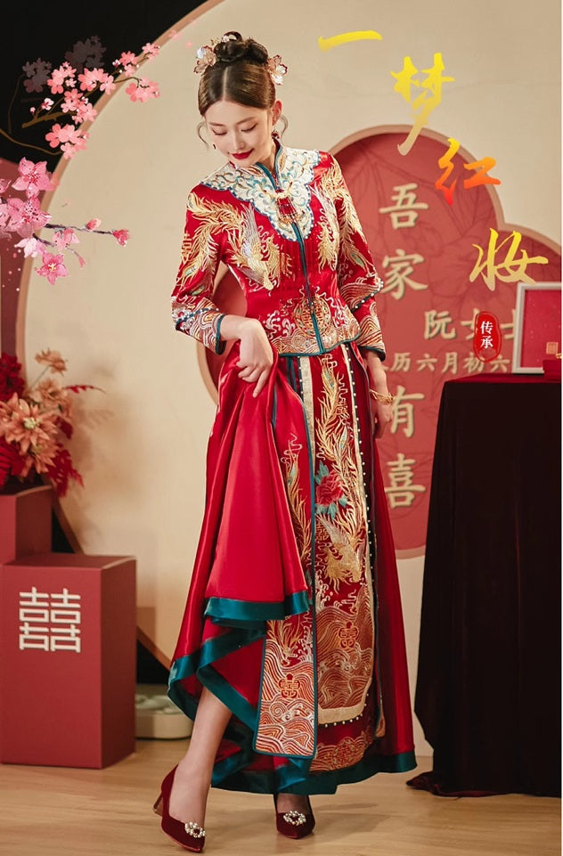 Traditional Chinese Wedding  Qun Kwa Dress| Golden Jade Union