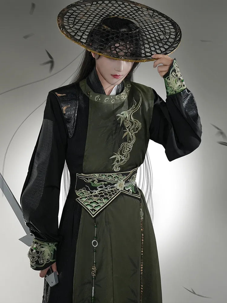 Cool Black Men’s Hanfu Cosplay Round Neck Robe