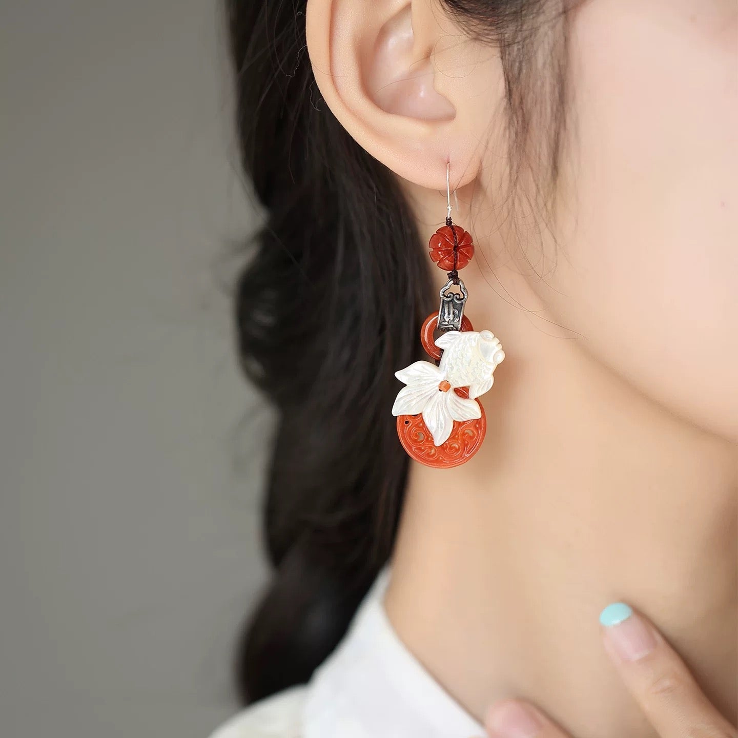 Red Jade Koi Tassel Earrings | Ancient China Jewelry