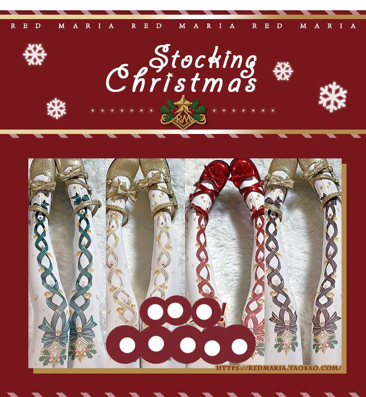 Red Maria - Christmas Bell 120D Velvet Lolita Tights