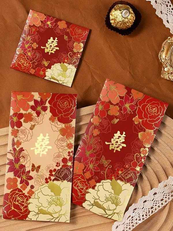 Double Happiness Floral Wedding Red Envelopes (10pcs)