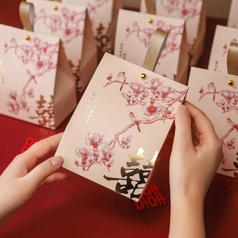 Red & Gold Double Happiness Wedding Favor Box – Blossom & Bird (20pcs)